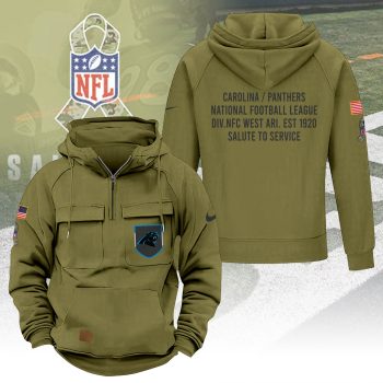 Carolina Panthers 2025 Salute to Service Military Green Vintage Quarter Zip Hoodie