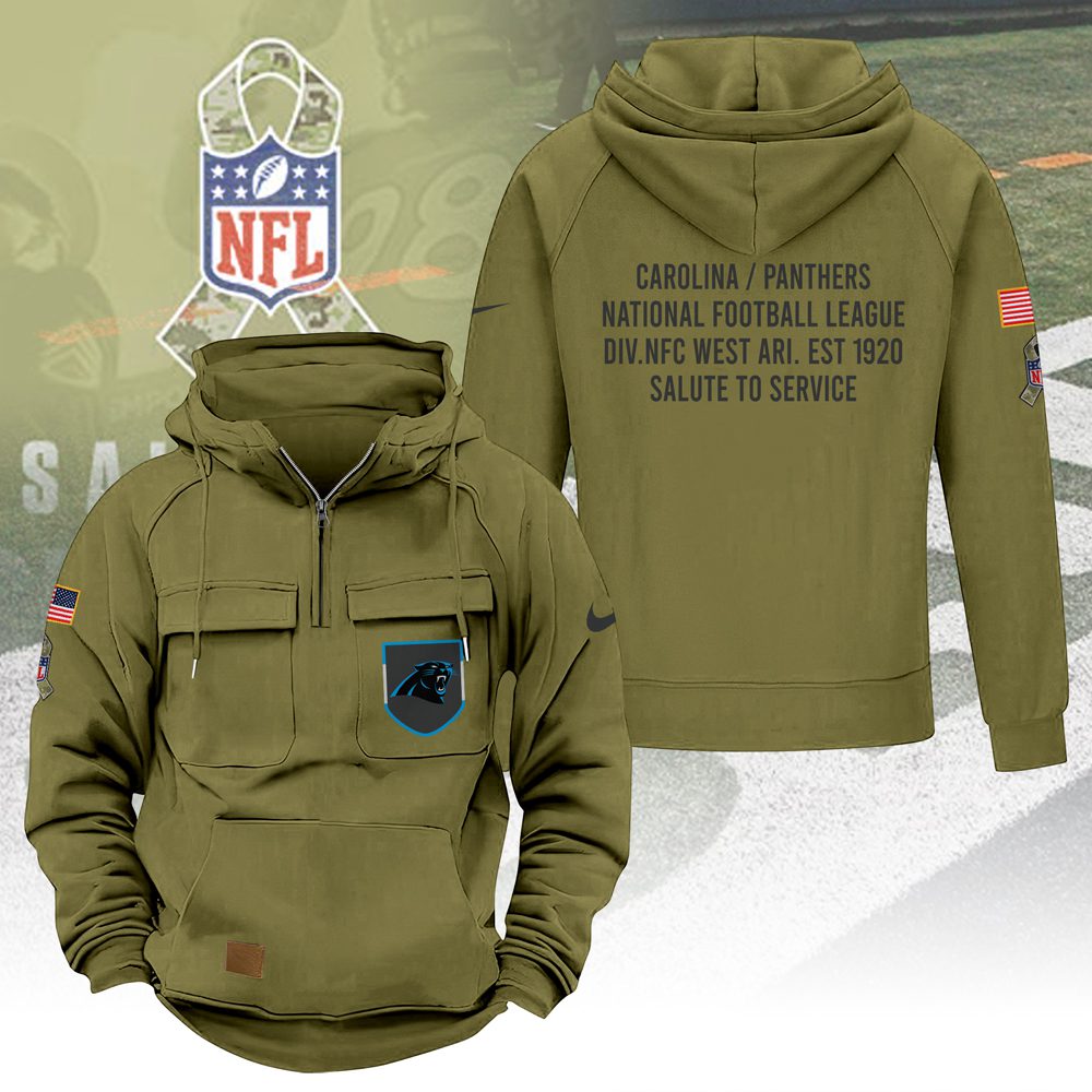 Carolina-Panthers-2025-Salute-to-Service-Military-Green-Vintage-Quarter-Zip-Hoodie Carolina Panthers 2025 Salute to Service Military Green Vintage Quarter Zip Hoodie