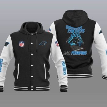 Carolina Panthers Hooded Button Jacket Varsity Jacket with Hood - Black