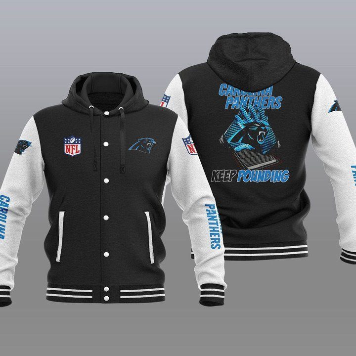 Carolina-Panthers-Hooded-Button-Jacket-Varsity-Jacket-with-Hood-Black Carolina Panthers Hooded Button Jacket Varsity Jacket with Hood - Black