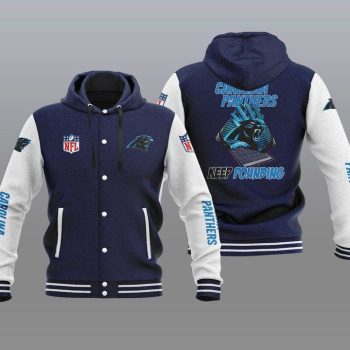 Carolina Panthers Hooded Button Jacket Varsity Jacket with Hood - Navy