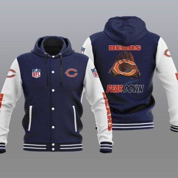 Chicago Bears Hooded Button Jacket Varsity Jacket with Hood - Navy