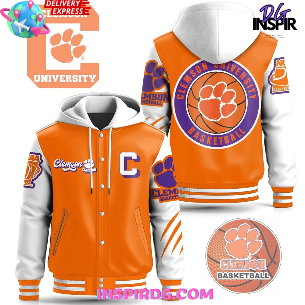 Clemson-Tigers-Basketball-Limited-Hooded-Baseball-Jacket-Varsity-Jacket-CHB1053 Clemson Tigers Basketball Limited Hooded Baseball Jacket Varsity Jacket CHB1053