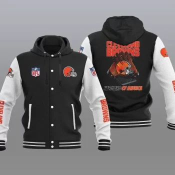 Cleveland Browns Hooded Button Jacket Varsity Jacket with Hood - Black
