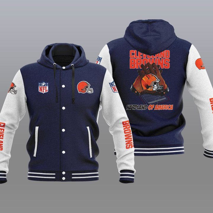Cleveland-Browns-Hooded-Button-Jacket-Varsity-Jacket-with-Hood-Navy Cleveland Browns Hooded Button Jacket Varsity Jacket with Hood - Navy