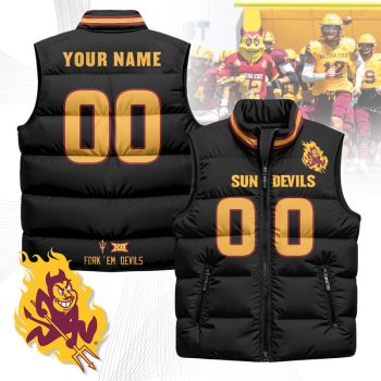 Custom Arizona State Sun Devils Unisex Puffer Vest Sleeveless Down Jacket- Black