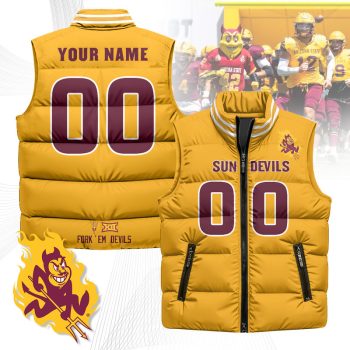 Custom Arizona State Sun Devils Unisex Puffer Vest Sleeveless Down Jacket- Yellow
