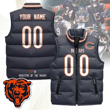 Custom Chicago Bears Unisex Puffer Vest Sleeveless Down Jacket- Navy