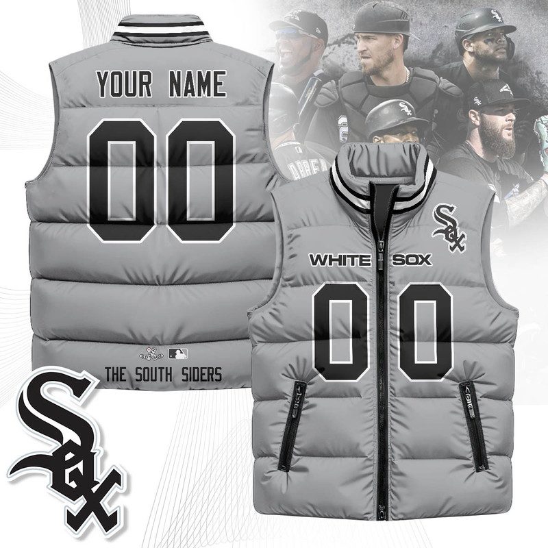 Custom-Chicago-White-Sox-Unisex-Puffer-Vest-Sleeveless-Down-Jacket-Gray Custom Chicago White Sox Unisex Puffer Vest Sleeveless Down Jacket- Gray