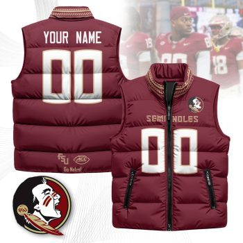 Custom Florida State Seminoles Unisex Puffer Vest Sleeveless Down Jacket- Garnet