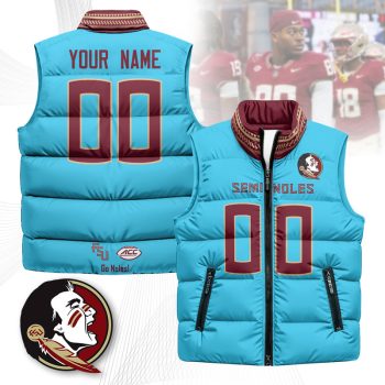 Custom Florida State Seminoles Unisex Puffer Vest Sleeveless Down Jacket- Turquoise