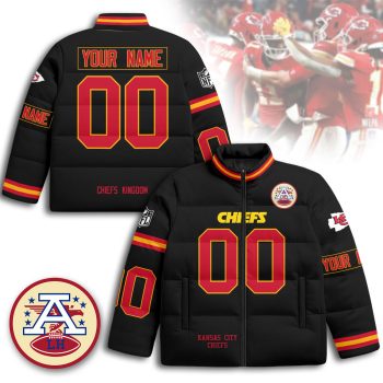 Custom Kansas City Chiefs Unisex Stand Collar Puffer Jacket - Black