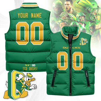 Custom Oregon Ducks Unisex Puffer Vest Sleeveless Down Jacket- Green