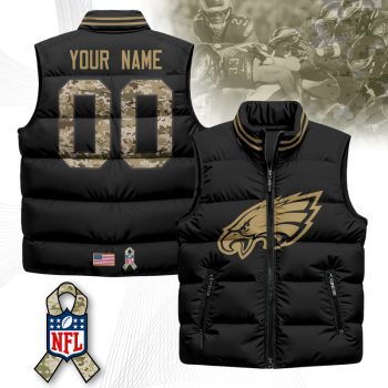 Custom Philadelphia Eagles Salute To Service Puffer Vest Sleeveless Down Jacket- Black