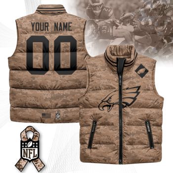 Custom Philadelphia Eagles Salute To Service Puffer Vest Sleeveless Down Jacket- Brown