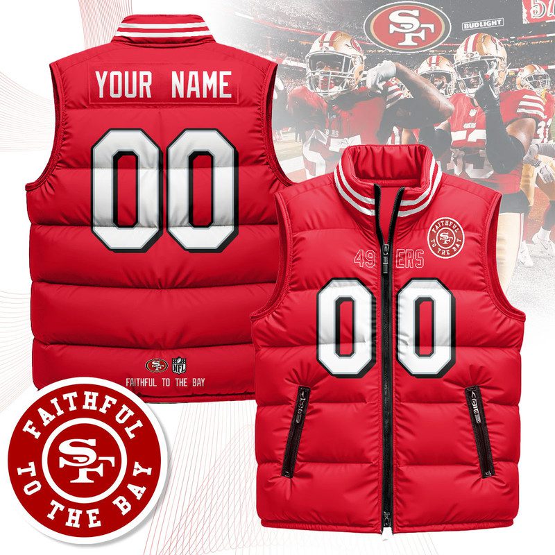Custom-San-Francisco-49ers-Unisex-Puffer-Vest-Sleeveless-Down-JacketV1-Red Custom San Francisco 49ers Unisex Puffer Vest Sleeveless Down JacketV1 - Red