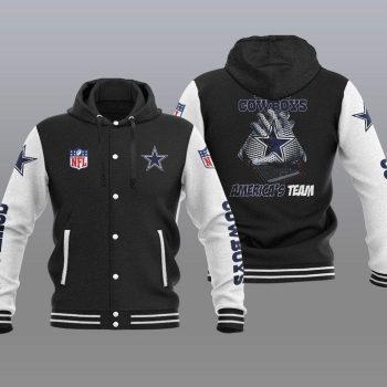 Dallas Cowboys Hooded Button Jacket Varsity Jacket with Hood - Black