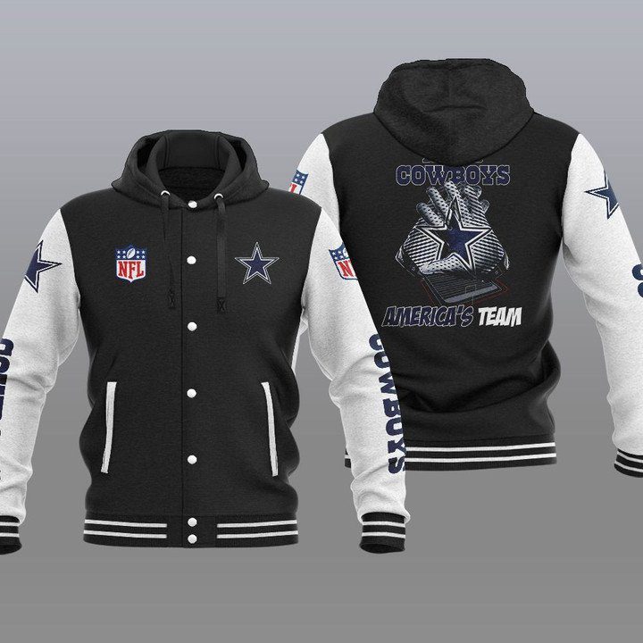 Dallas-Cowboys-Hooded-Button-Jacket-Varsity-Jacket-with-Hood-Black Dallas Cowboys Hooded Button Jacket Varsity Jacket with Hood - Black