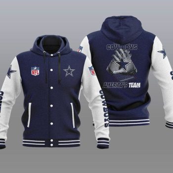 Dallas Cowboys Hooded Button Jacket Varsity Jacket with Hood - Navy