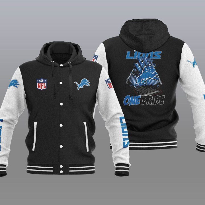 Detroit-Lions-Hooded-Button-Jacket-Varsity-Jacket-with-Hood-Black Detroit Lions Hooded Button Jacket Varsity Jacket with Hood - Black