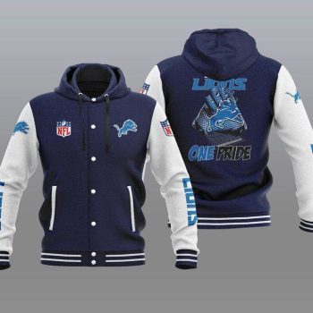 Detroit Lions Hooded Button Jacket Varsity Jacket with Hood - Navy