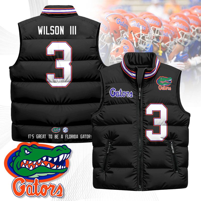 Florida-Gators-Unisex-Puffer-Vest-Sleeveless-Down-Jacket-Black-Eugene-Wilson-III-3 Florida Gators Unisex Puffer Vest Sleeveless Down Jacket- Black / Eugene Wilson III - 3