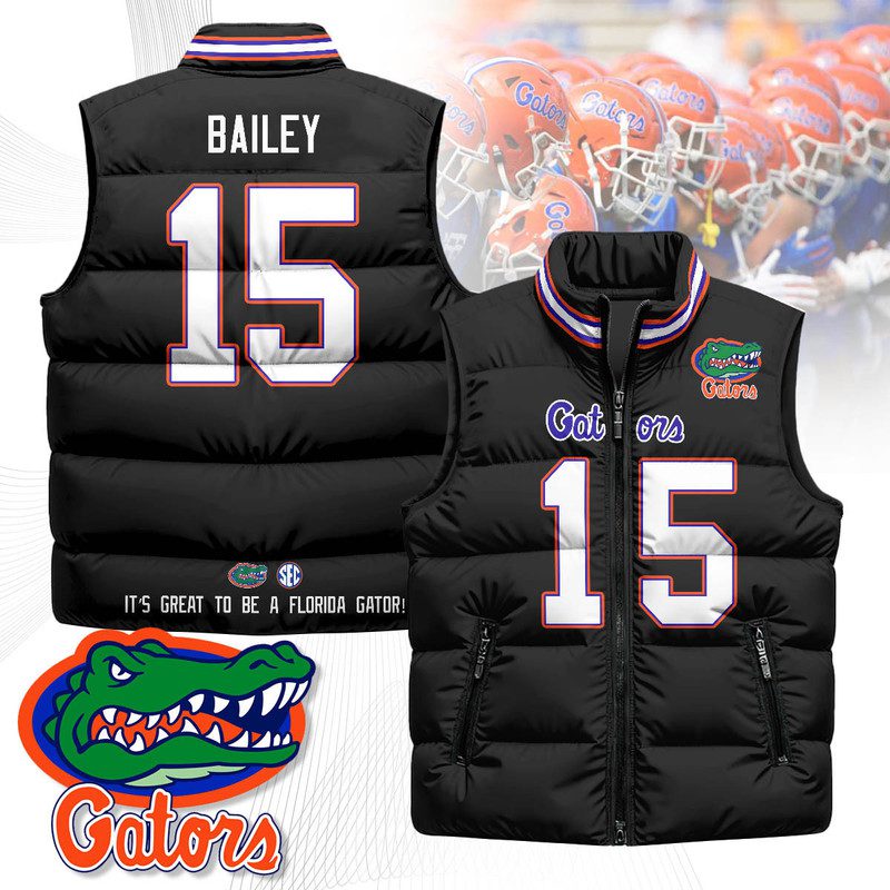 Florida-Gators-Unisex-Puffer-Vest-Sleeveless-Down-Jacket-Black-Harrison-Bailey-15 Florida Gators Unisex Puffer Vest Sleeveless Down Jacket- Black / Harrison Bailey - 15