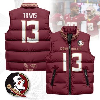 Florida State Seminoles Unisex Puffer Vest Sleeveless Down Jacket- Garnet / Jordan Travis - 13