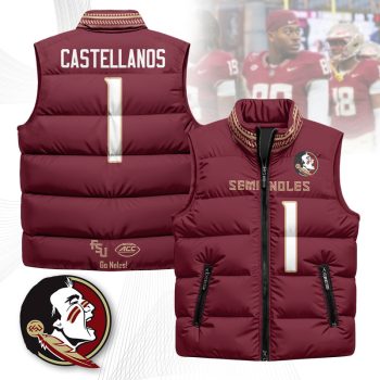 Florida State Seminoles Unisex Puffer Vest Sleeveless Down Jacket- Garnet / Tommy Castellanos - 1
