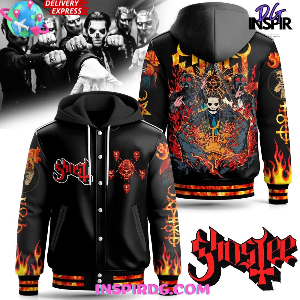 Ghost-Band-Flame-Hooded-Baseball-Jacket-Varsity-Jacket-CHB1058 Ghost Band Flame Hooded Baseball Jacket Varsity Jacket CHB1058