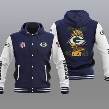 Green Bay Packers Hooded Button Jacket Varsity Jacket with Hood - Navy