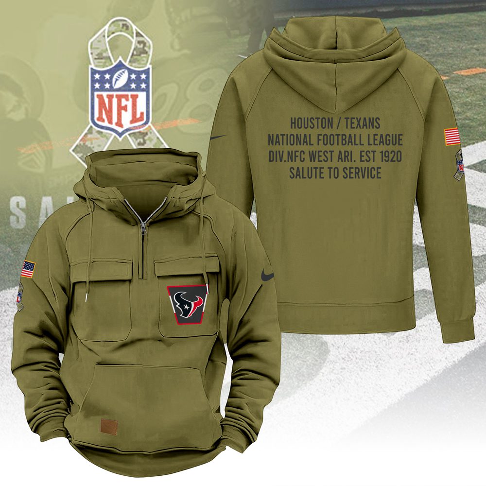 Houston-Texans-2025-Salute-to-Service-Military-Green-Vintage-Quarter-Zip-Hoodie Houston Texans 2025 Salute to Service Military Green Vintage Quarter Zip Hoodie