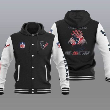 Houston Texans Hooded Button Jacket Varsity Jacket with Hood - Black