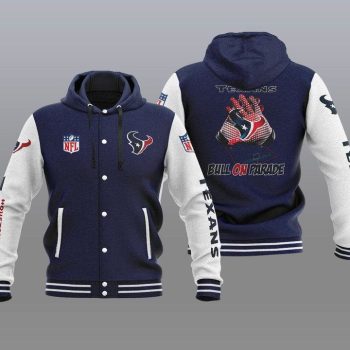 Houston Texans Hooded Button Jacket Varsity Jacket with Hood - Navy