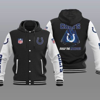 Indianapolis Colts Hooded Button Jacket Varsity Jacket with Hood - Black