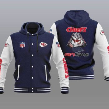 Kansas City Chiefs Hooded Button Jacket Varsity Jacket with Hood - Navy