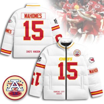 Kansas City Chiefs Unisex Stand Collar Puffer Jacket - White / Patrick Mahomes - 15