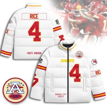 Kansas City Chiefs Unisex Stand Collar Puffer Jacket - White / Rashee Rice - 4