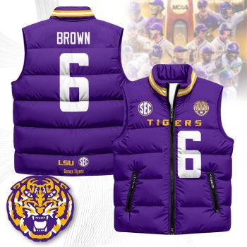 LSU Tigers Unisex Puffer Vest Sleeveless Down Jacket- Purple / Barion Brown - 6