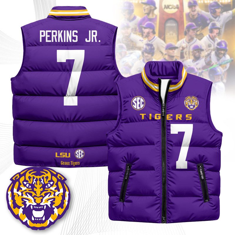 LSU-Tigers-Unisex-Puffer-Vest-Sleeveless-Down-Jacket-Purple-Harold-Perkins-Jr.-7 LSU Tigers Unisex Puffer Vest Sleeveless Down Jacket- Purple / Harold Perkins Jr. - 7