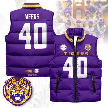 LSU Tigers Unisex Puffer Vest Sleeveless Down Jacket- Purple / Whit Weeks - 40