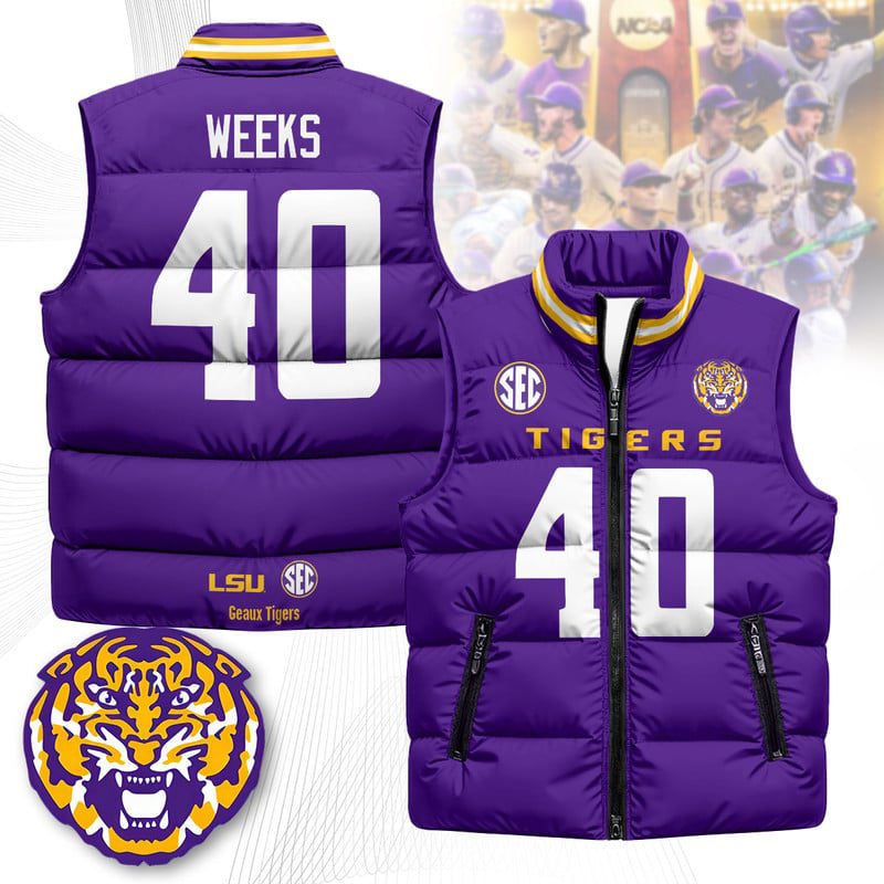 LSU-Tigers-Unisex-Puffer-Vest-Sleeveless-Down-Jacket-Purple-Whit-Weeks-40 LSU Tigers Unisex Puffer Vest Sleeveless Down Jacket- Purple / Whit Weeks - 40
