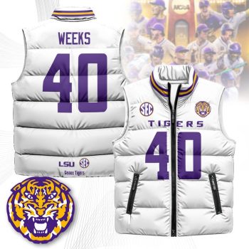 LSU Tigers Unisex Puffer Vest Sleeveless Down Jacket- White / Whit Weeks - 40