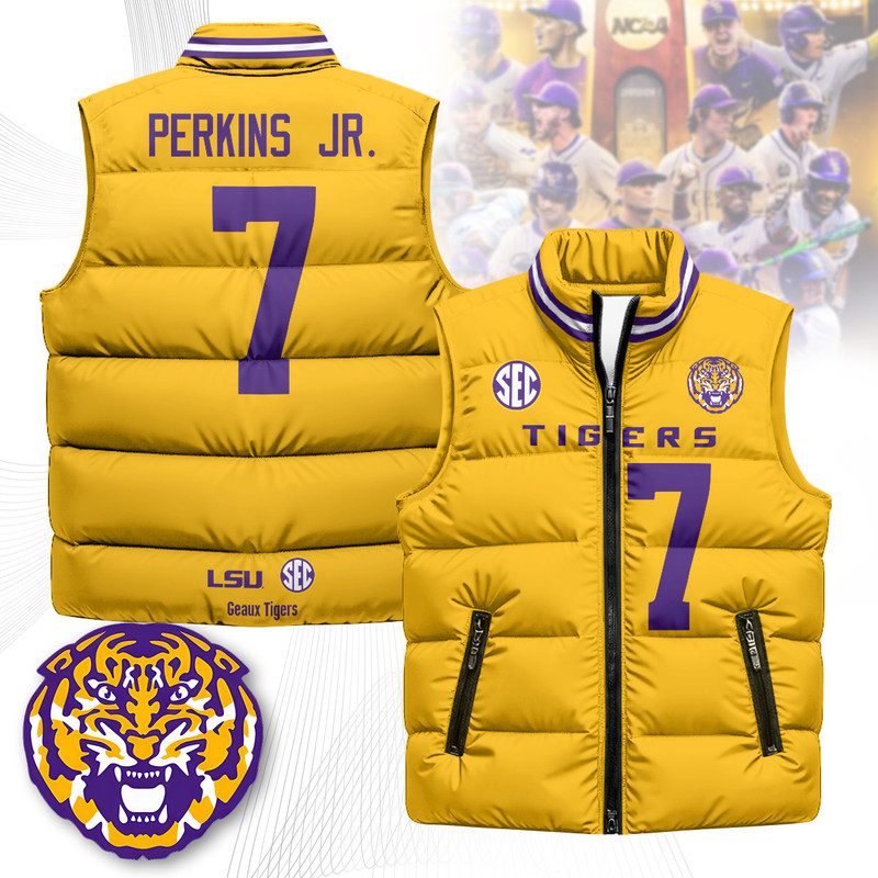 LSU-Tigers-Unisex-Puffer-Vest-Sleeveless-Down-Jacket-Yellow-Harold-Perkins-Jr.-7 LSU Tigers Unisex Puffer Vest Sleeveless Down Jacket- Yellow / Harold Perkins Jr. - 7
