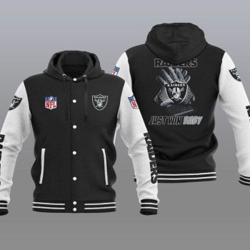 Las Vegas Raiders Hooded Button Jacket Varsity Jacket with Hood - Black