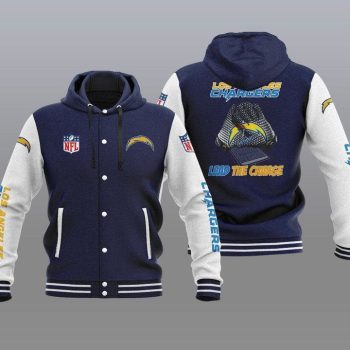 Los Angeles Chargers Hooded Button Jacket Varsity Jacket with Hood - Navy