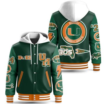 Miami Hurricanes NCAA Hooded Baseball Jacket Varsity Jacket CHB1028