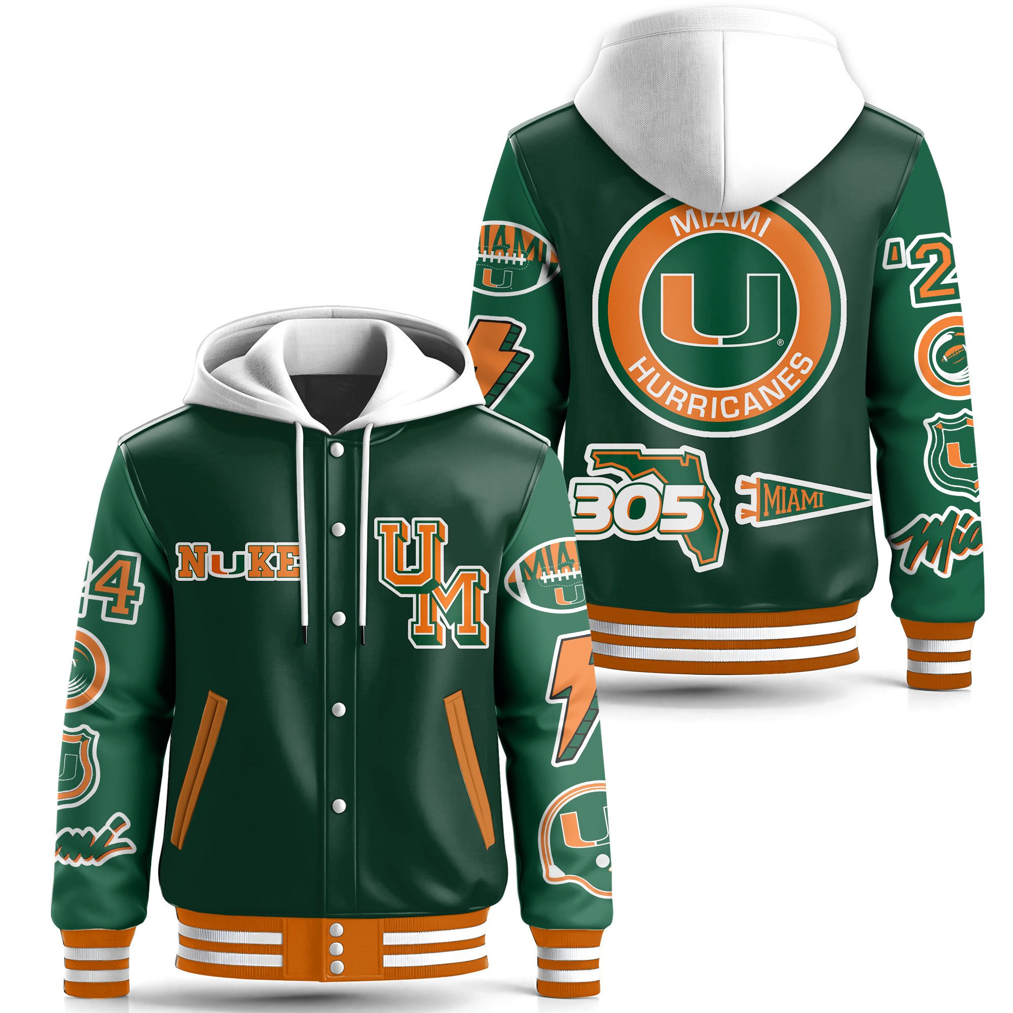 Miami-Hurricanes-Special-Hooded-Baseball-Jacket-Varsity-Jacket-CHB1276 Miami Hurricanes Special Hooded Baseball Jacket Varsity Jacket CHB1276