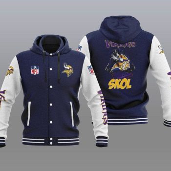 Minnesota Vikings Hooded Button Jacket Varsity Jacket with Hood - Navy