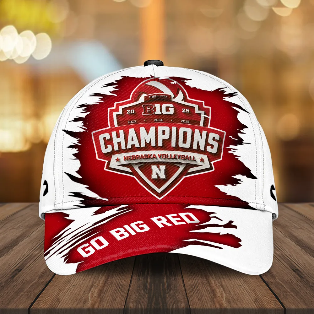 Nebraska-Cornhuskers-Womens-Volleyball-2025-Big-Ten-Champions-Classic-Cap-NDT1136 Nebraska Cornhuskers Women's Volleyball 2025 Big Ten Champions Classic Cap NDT1136